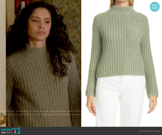 Vince Marled Shaker Stitch Raglan Sleeve Sweater in Jadeite worn by Stella Kidd (Miranda Rae Mayo) on Chicago Fire