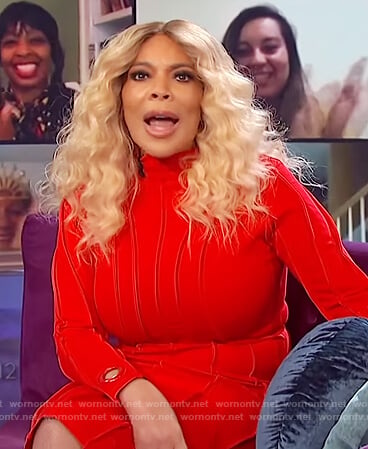 Wendy’s red ribbed midi dress on The Wendy Williams Show