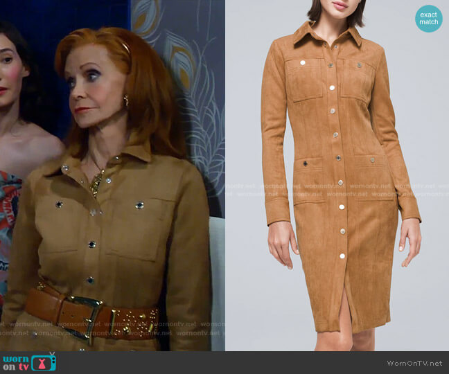 White House Black Market Faux-Suede Shirt Dress worn by Sheila (Swoosie Kurtz) on Call Me Kat