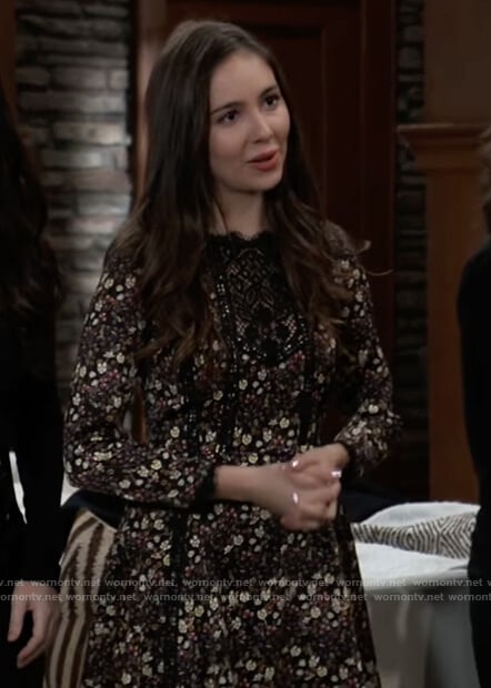 Molly’s black floral lace inset dress on General Hospital