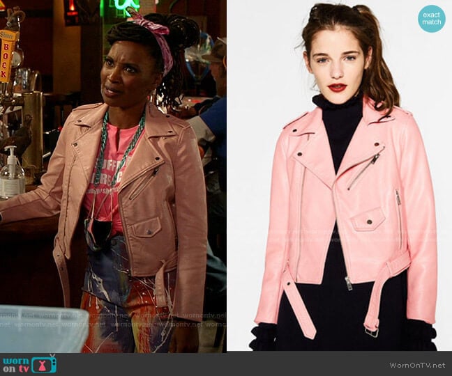 Zara Leather Effect Jacket worn by Veronica Fisher (Shanola Hampton) on Shameless