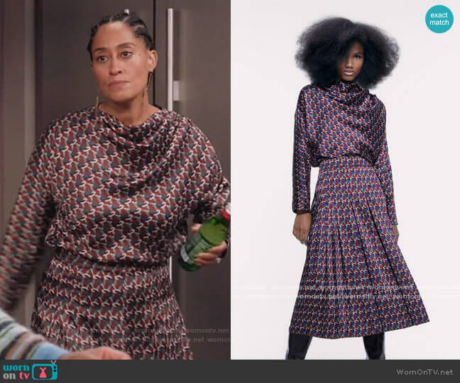 Zara Printed Top worn by Rainbow Johnson (Tracee Ellis Ross) on Black-ish