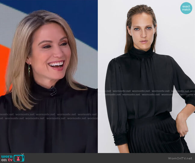 Zara High Neck Blouse worn by Amy Robach on Good Morning America