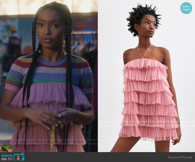 Zara Tulle Ruffle Dress worn by Zoey Johnson (Yara Shahidi) on Grown-ish