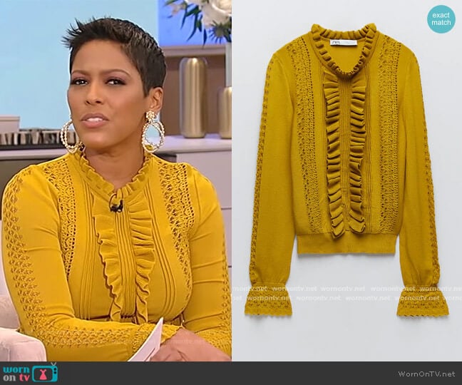 Zara Ruffle Knit Sweater worn by Tamron Hall on Tamron Hall Show
