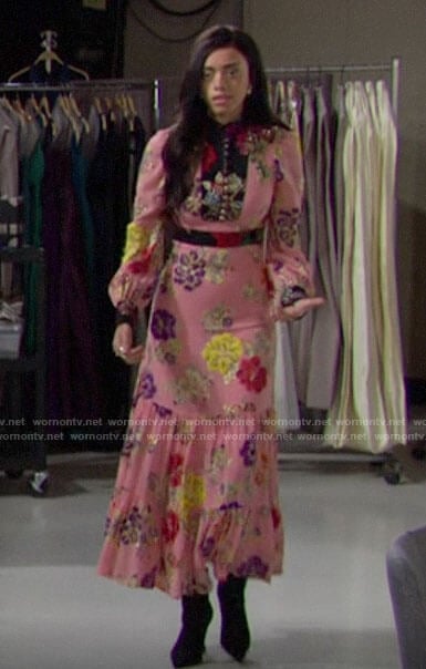 Zoe’s pink floral maxi dress on The Bold and the Beautiful