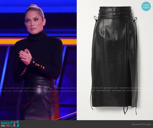 16Arlington Lucerne Leather Midi Skirt worn by Sara Haines on The Chase