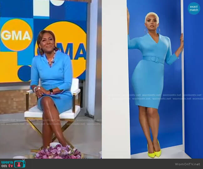 New York & Company 3/4-Sleeve V-Neck Sheath Ponte Dress - SUPERFLEX worn by Robin Roberts on Good Morning America