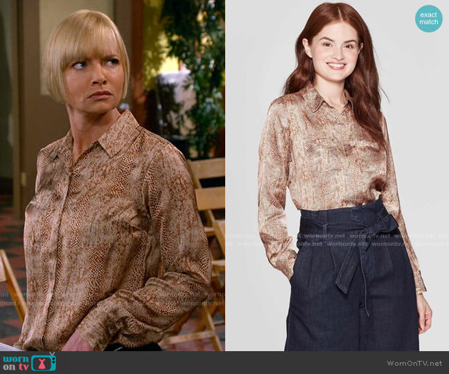 A New Day Snake Print Blouse worn by Jill Kendall (Jaime Pressly) on Mom