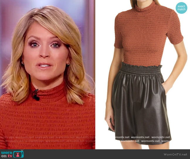A.L.C. Dana Smocked Mock Neck Top worn by Sara Haines on The View