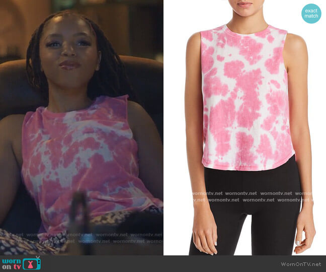 Aqua Athletic Tie-Dye Tank worn by Jazlyn Forster (Chloe Bailey) on Grown-ish