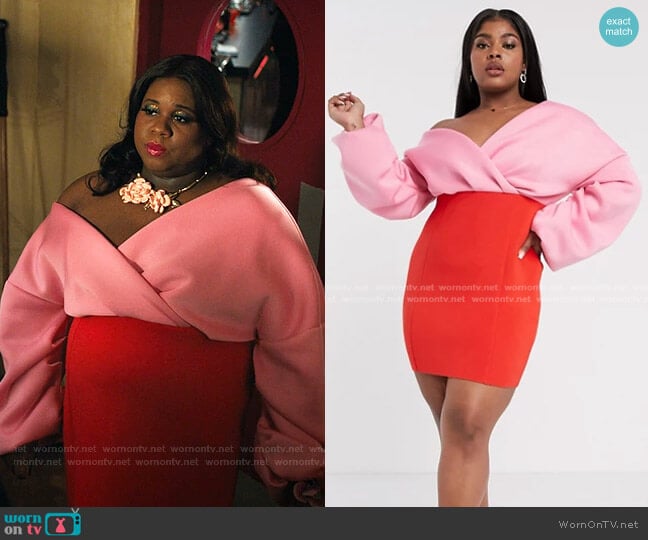 Asos Curve Fallen Shoulder Pleated Puff Sleeve Mini Dress worn by Mo (Alex Newell) on Zoeys Extraordinary Playlist