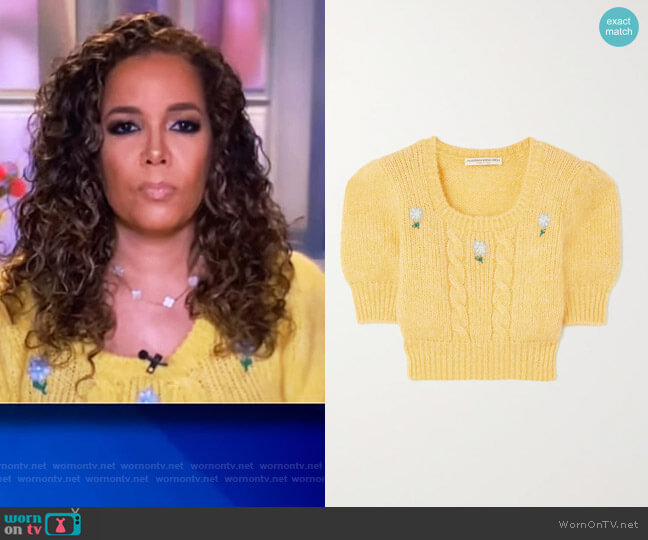 Alessandra Rich Floral Embroidered Cable Knit Cropped Sweater worn by Sunny Hostin on The View