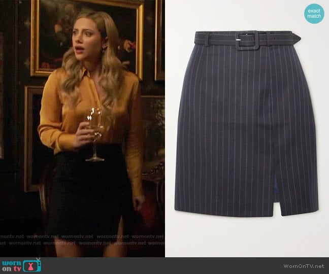 Alexa Chung Whatever belted pinstriped wool-blend mini skirt worn by Betty Cooper (Lili Reinhart) on Riverdale