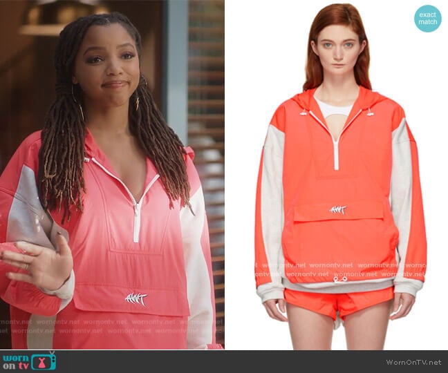 Alexander Wang Orange Nylon Pullover worn by Jazlyn Forster (Chloe Bailey) on Grown-ish