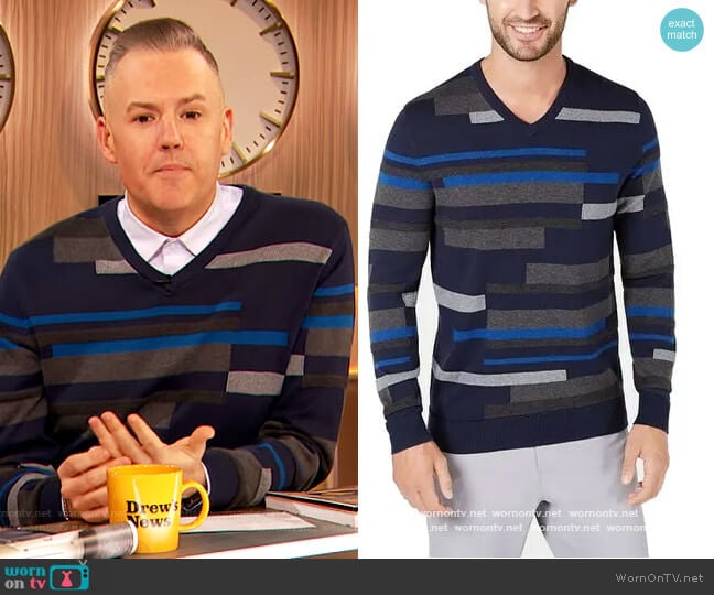 Alfani Textured Striped Crew Pullover worn by Ross Mathews on The Drew Barrymore Show