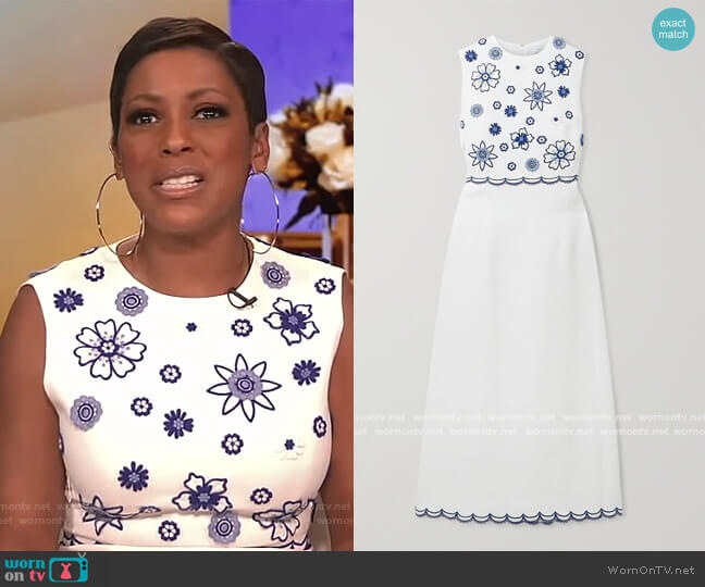 Andrew GN Scalloped appliqued crepe midi dress worn by Tamron Hall on Tamron Hall Show