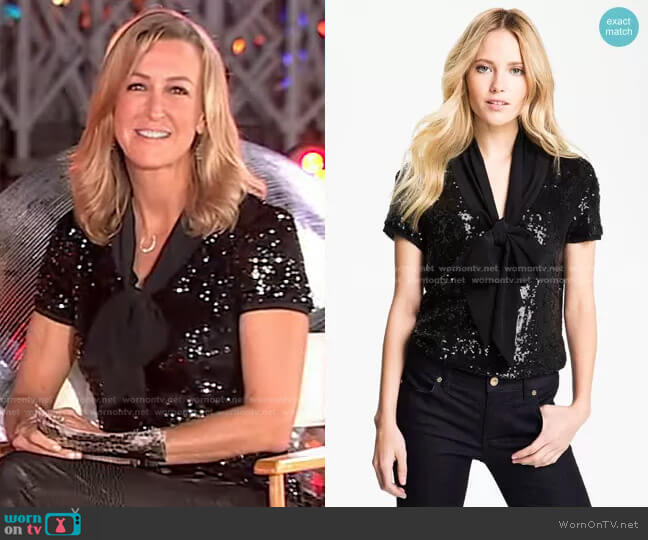 Tory Burch Annabelle Sequin Blouse worn by Lara Spencer on Good Morning America