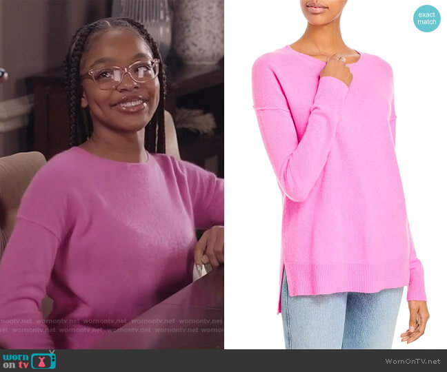 Aqua High Low Cashmere Sweater worn by Diane Johnson (Marsai Martin) on Black-ish