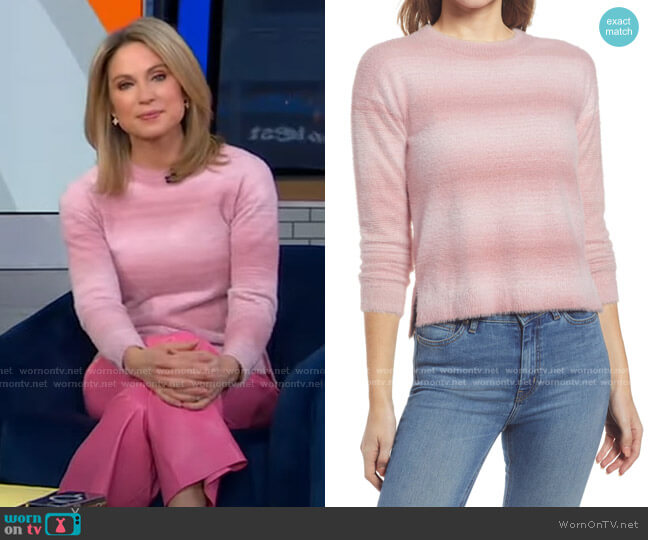 Bobeau Crewneck Stripe Sweater worn by Amy Robach on Good Morning America