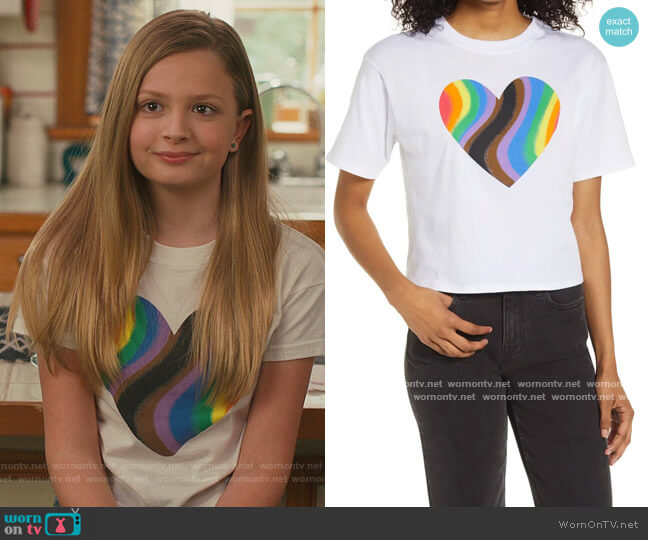 BP Gender Inclusive Rainbow Heart Graphic Tee worn by Anna-Kat Otto (Giselle Eisenberg) on American Housewife