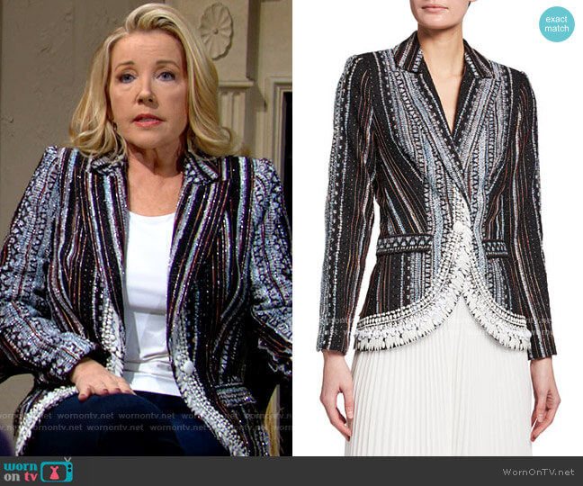 Badgley Mischka Collection Embellished Fil Coup Jacket worn by Nikki Reed Newman (Melody Thomas-Scott) on The Young and the Restless