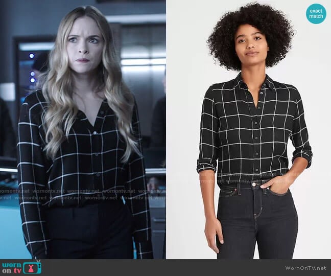Banana Republic Dillon Classic-Fit Flannel Shirt in Black Plaid worn by Caitlin Snow (Danielle Panabaker) on The Flash