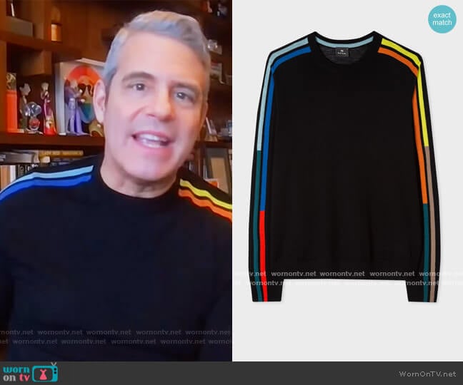 Paul Smith Black Merino Sweater With Intarsia Stripe Sleeves
