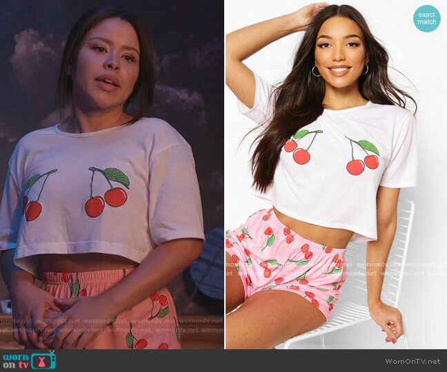 Boohoo Pink Cherry Graphic Print Short PJ Set worn by Mariana Foster (Cierra Ramirez) on Good Trouble