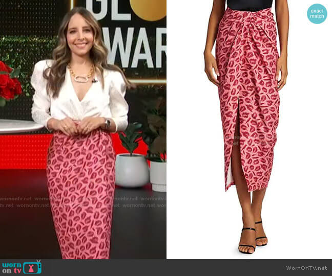Brandon Maxwell Lip-Print Silk Midi Skirt worn by Lilliana Vazquez on E! News