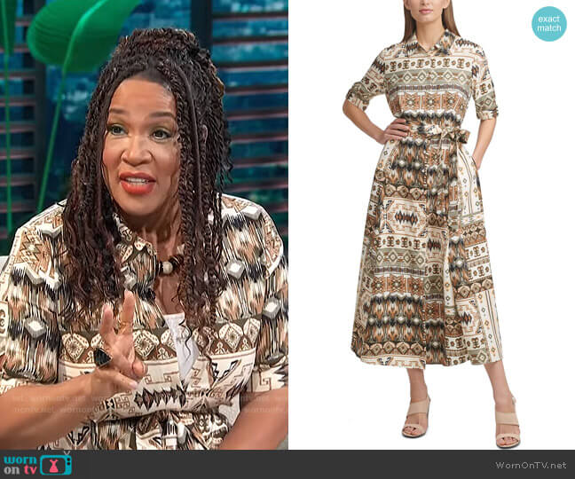 Calvin Klein Printed Belted Shirtdress worn by Kym Whitley on E! News