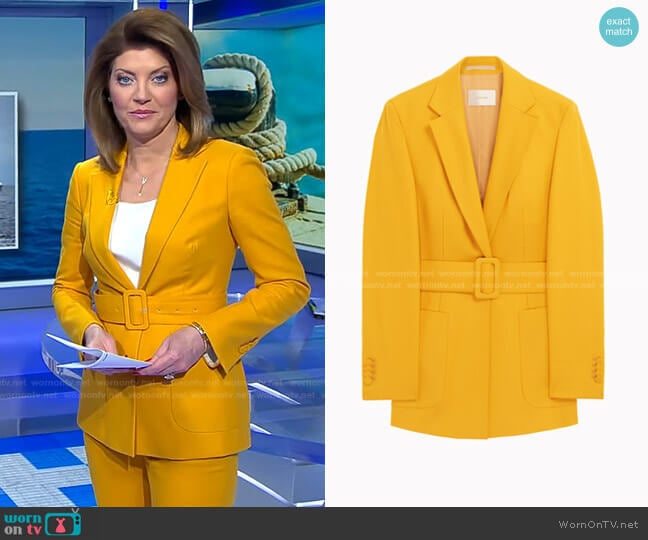 Suistudio Cameron Belted Jacket worn by Norah O'Donnell on CBS Evening News