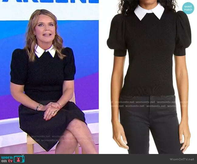 Alice + Olivia Chase Puff Sleeve Sweater with Removable Collar worn by Savannah Guthrie on Today