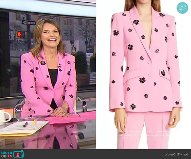 Cinq A Sept Cheyenne Crystal Flower Embellished Blazer worn by Savannah Guthrie on Today