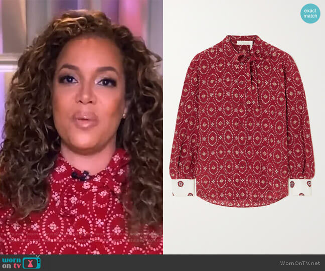 Chloe Tie-detailed printed silk blouse worn by Sunny Hostin on The View