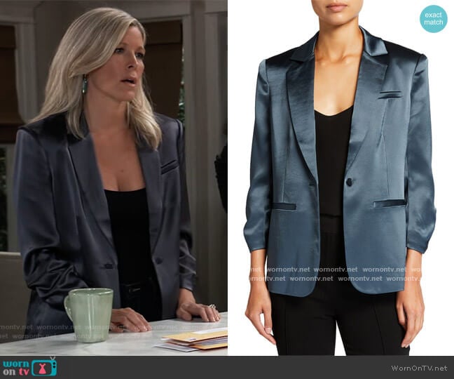 Cinq a Sept Khloe Smooth Satin Blazer worn by Carly Spencer (Laura Wright) on General Hospital