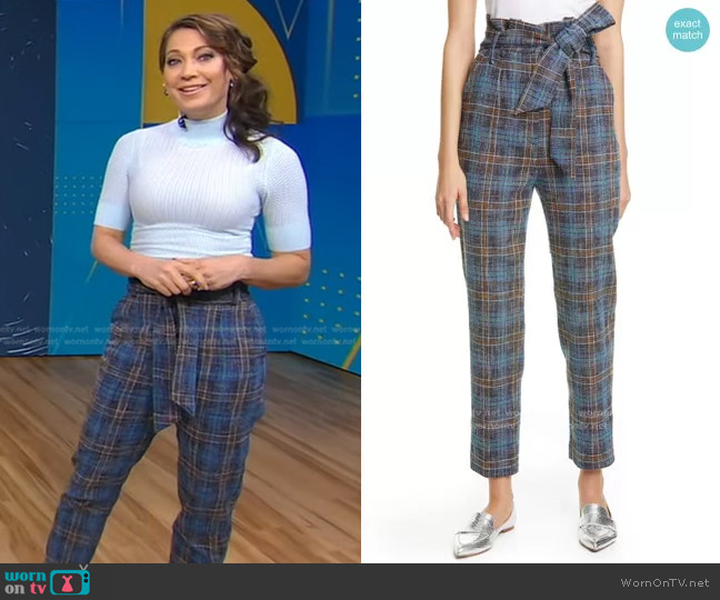Veronica Beard Clerence Plaid Tweed Crop Pants worn by Ginger Zee on Good Morning America