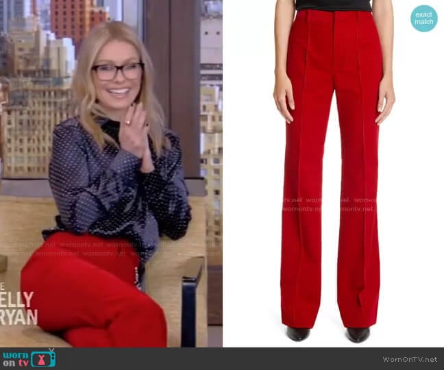 Saint Laurent Wide Leg Corduroy Pants worn by Kelly Ripa on Live with Kelly and Mark