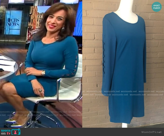 Cynthia Rowley Button Sleeve Stretch Dress worn by Michelle Miller on CBS Mornings