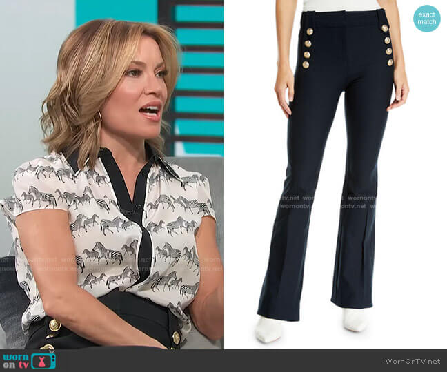 Derek Lam 10 Crosby Flare Trousers with Sailor Buttons worn by Kit Hoover on Access Hollywood