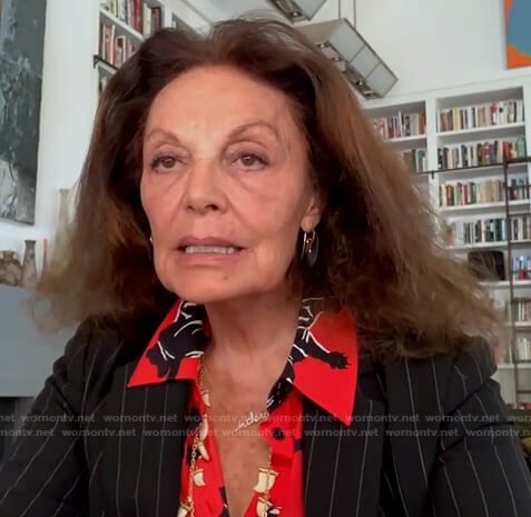 Diane von Furstenberg’s red panther print blouse on Good Morning America