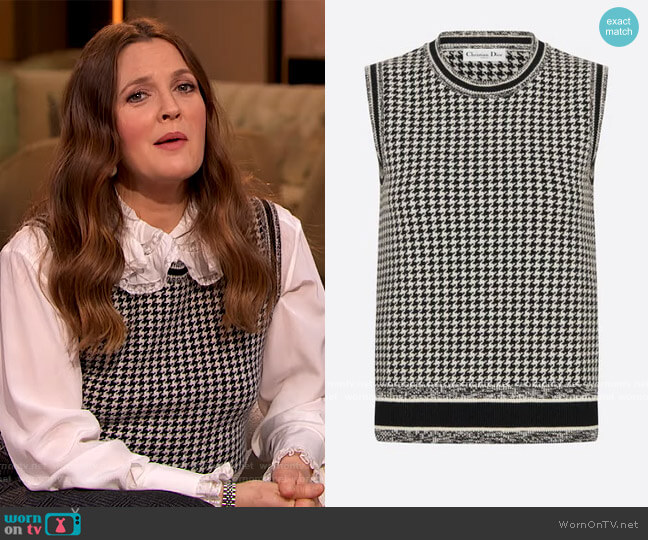 Dior Houndstooth Sweater Vest worn by Drew Barrymore on The Drew Barrymore Show