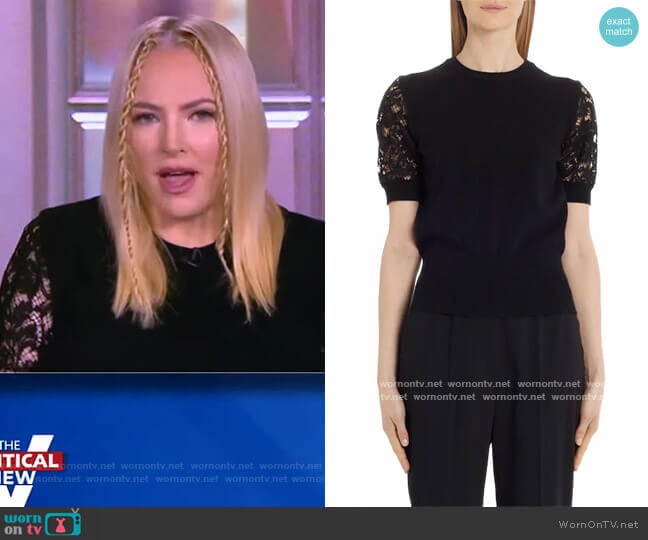 Dolce and Gabbana Lace Sleeve Sweater worn by Meghan McCain on The View