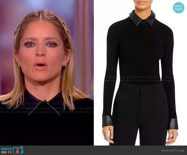 Alice + Olivia Dory Faux Leather Detail Sweater worn by Sara Haines on The View