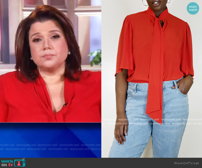 Eloquii Bow Blouse with Flutter Sleeve worn by Ana Navarro on The View