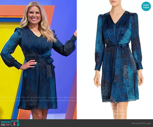 Elie Tahari Silk Leopard Patchwork Print Dress worn by Rachel Reynolds on The Price is Right