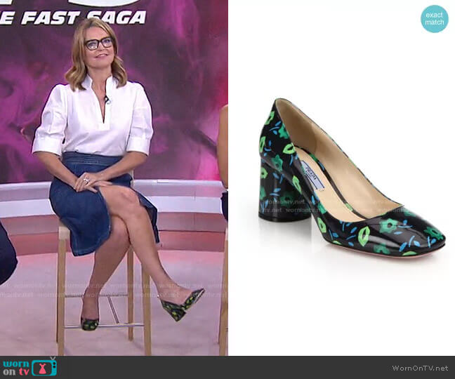 Prada Flora Block Heel Pump worn by Savannah Guthrie on Today