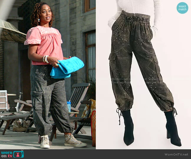 Free People Fly Away Studded Parachute Pant worn by Malika Williams (Zuri Adele) on Good Trouble