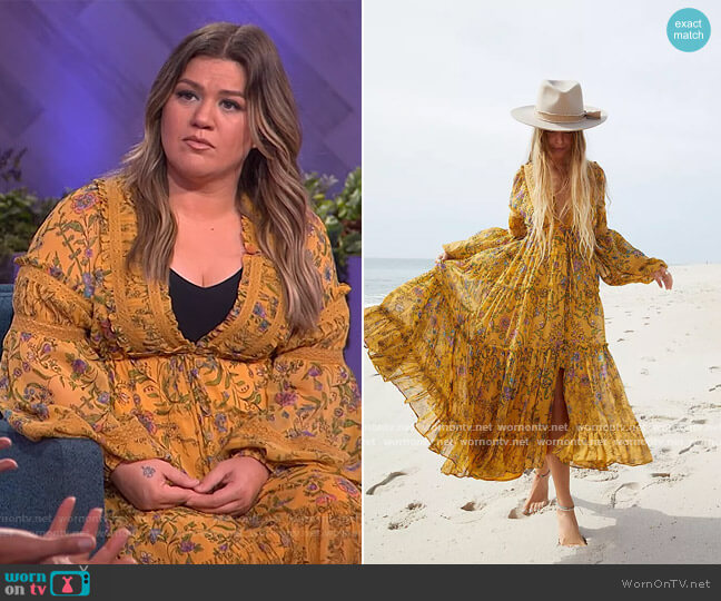 Free People Cassis Printed Chiffon Dress worn by Kelly Clarkson on The Kelly Clarkson Show
