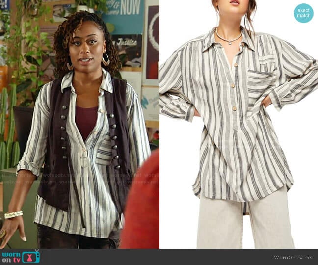 Free People Summer Breeze Button Tunic worn by Malika Williams (Zuri Adele) on Good Trouble